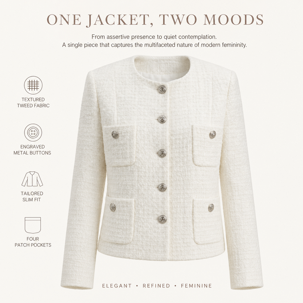 Women's Cropped Tweed Blazer, Vintage Open Front Long Sleeve Fully Lined Jacket, Casual Business Office Coat