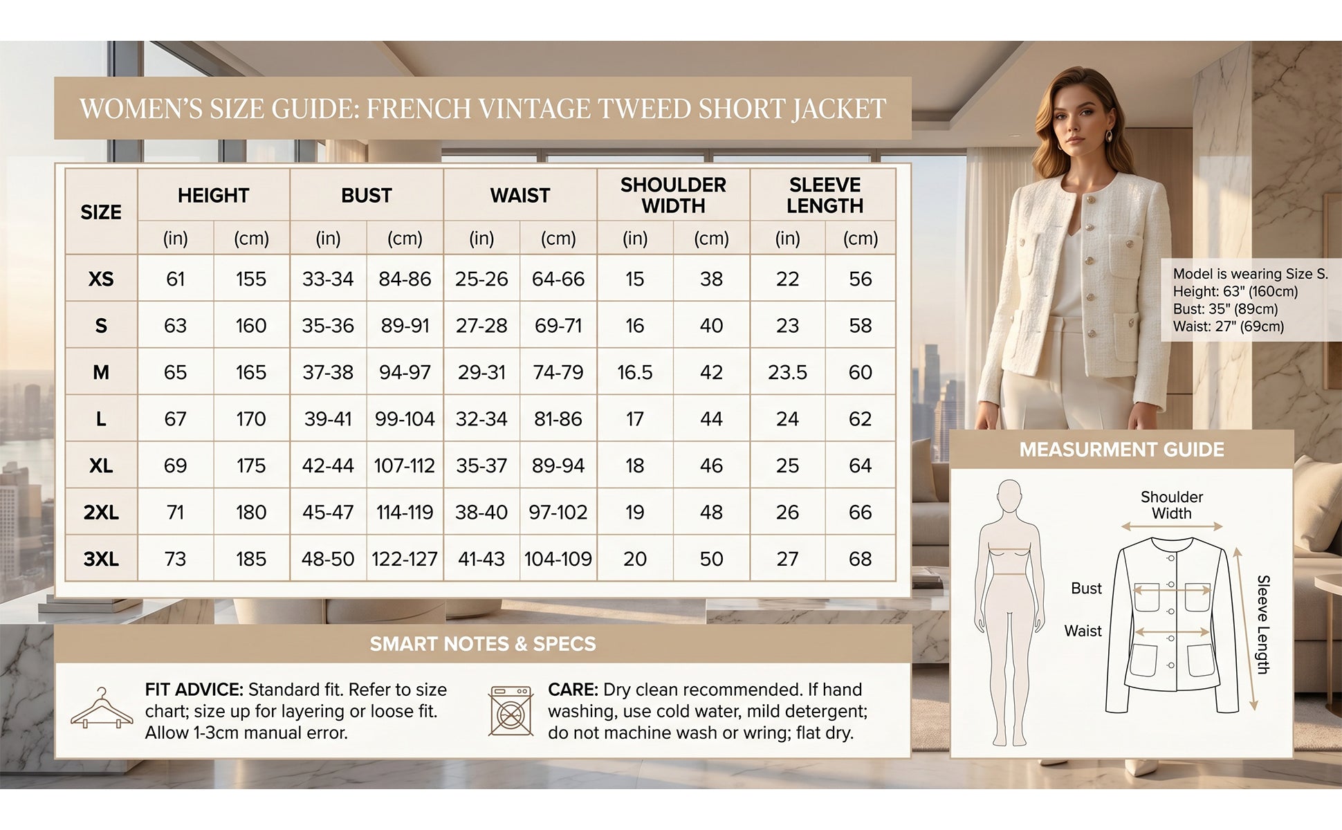 Women's Cropped Tweed Blazer, Vintage Open Front Long Sleeve Fully Lined Jacket, Casual Business Office Coat