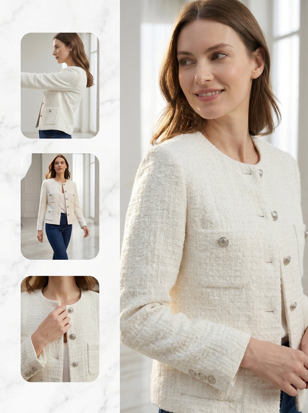 Women's Cropped Tweed Blazer, Vintage Open Front Long Sleeve Fully Lined Jacket, Casual Business Office Coat