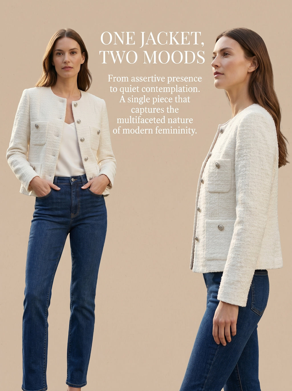 Women's Cropped Tweed Blazer, Vintage Open Front Long Sleeve Fully Lined Jacket, Casual Business Office Coat
