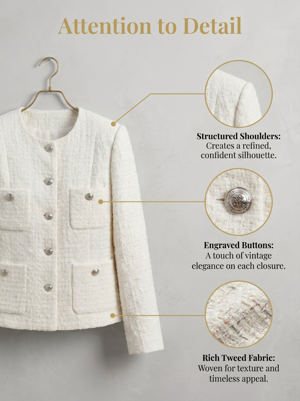Women's Cropped Tweed Blazer, Vintage Open Front Long Sleeve Fully Lined Jacket, Casual Business Office Coat
