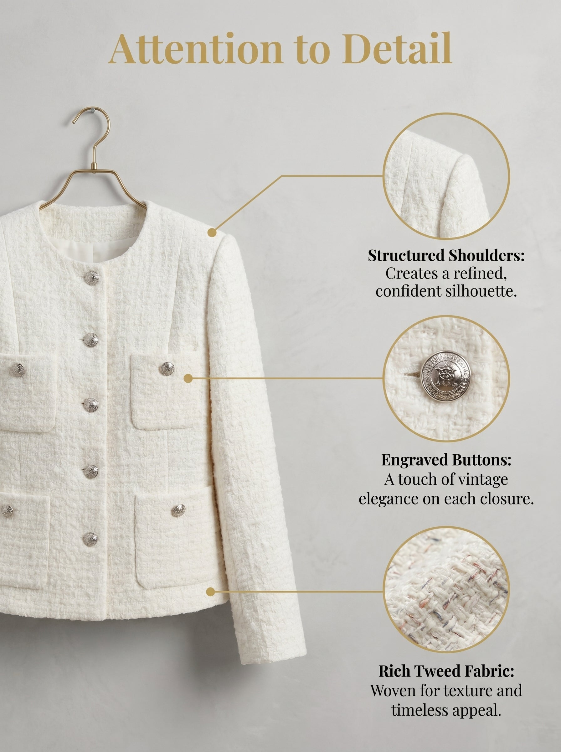 Women's Cropped Tweed Blazer, Vintage Open Front Long Sleeve Fully Lined Jacket, Casual Business Office Coat