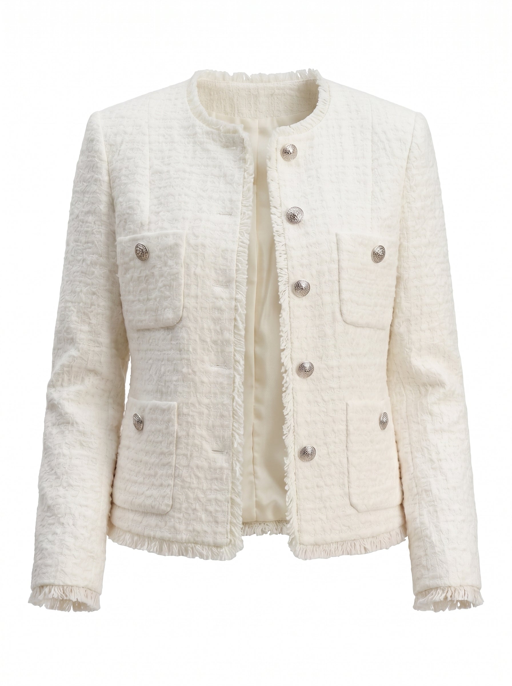 Women's Cropped Fringe Tweed Blazer Vintage Open Front Jacket with Full Liner and Pockets Business Casual Dressy Jacket Office Coat