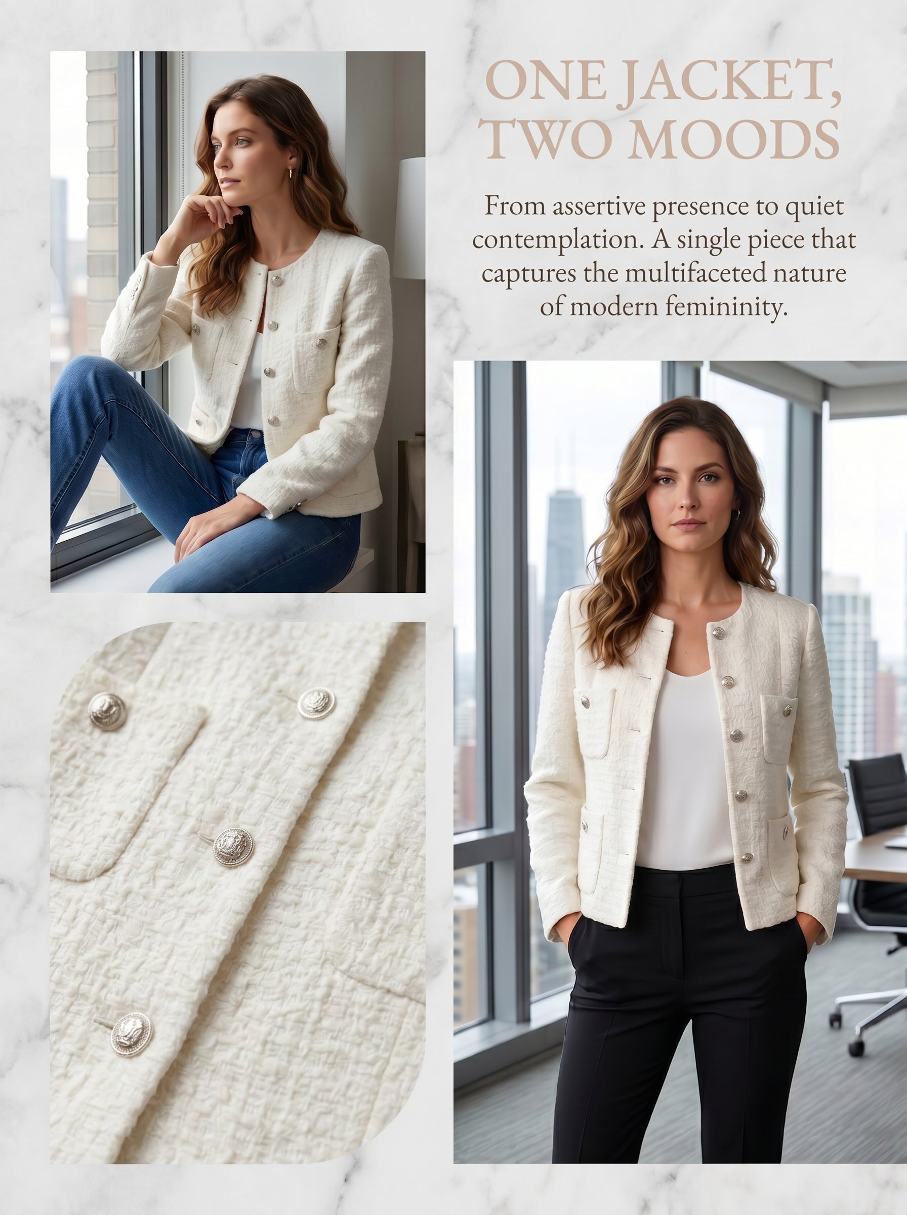 Women's Cropped Tweed Blazer, Vintage Open Front Long Sleeve Fully Lined Jacket, Casual Business Office Coat