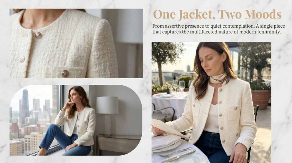 Women's Cropped Tweed Blazer, Vintage Open Front Long Sleeve Fully Lined Jacket, Casual Business Office Coat
