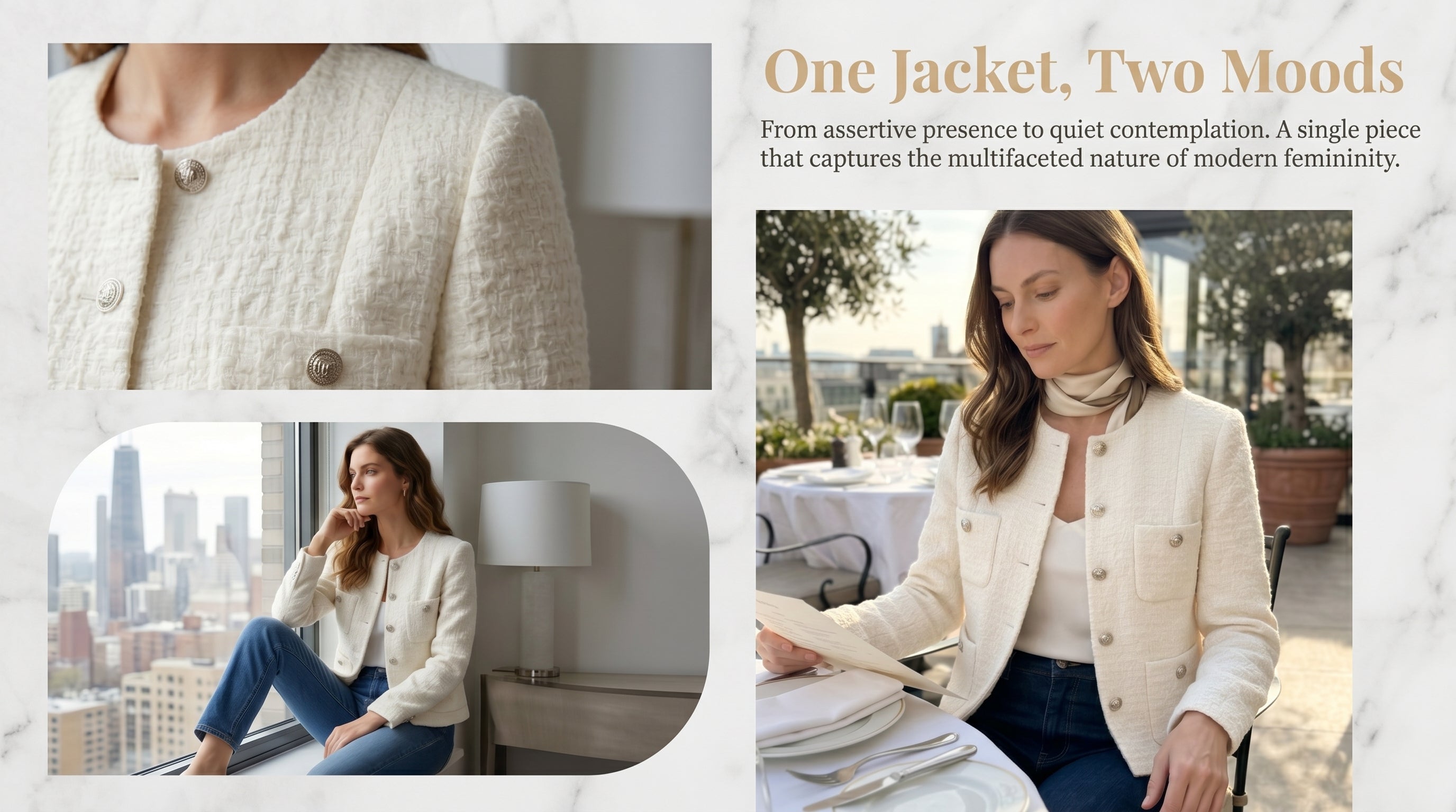 Women's Cropped Tweed Blazer, Vintage Open Front Long Sleeve Fully Lined Jacket, Casual Business Office Coat