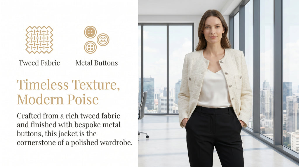 Women's Cropped Tweed Blazer, Vintage Open Front Long Sleeve Fully Lined Jacket, Casual Business Office Coat